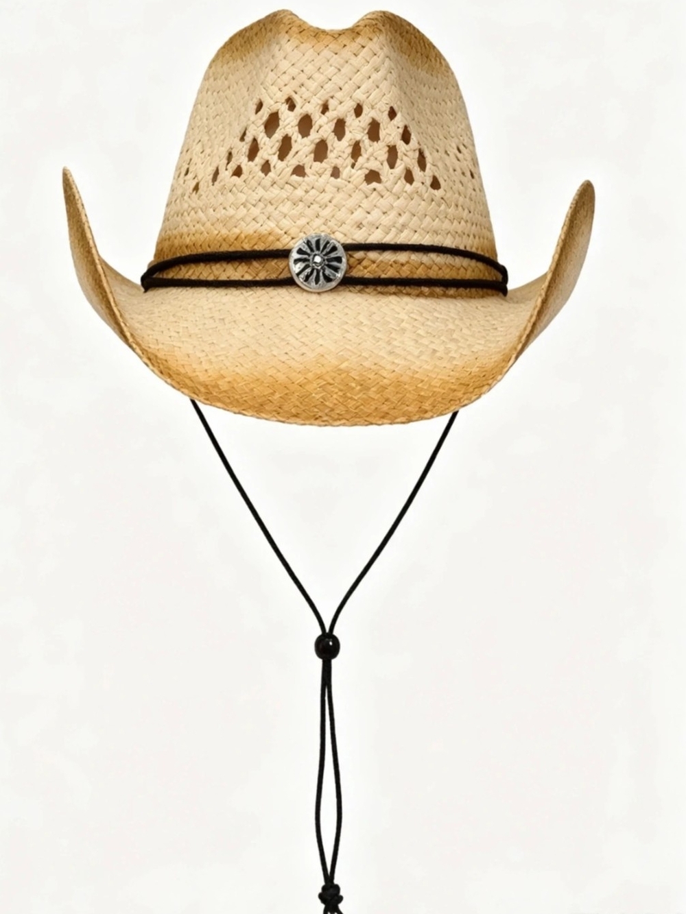 Natural Straw Cowboy Hat with Black Chin Cord
